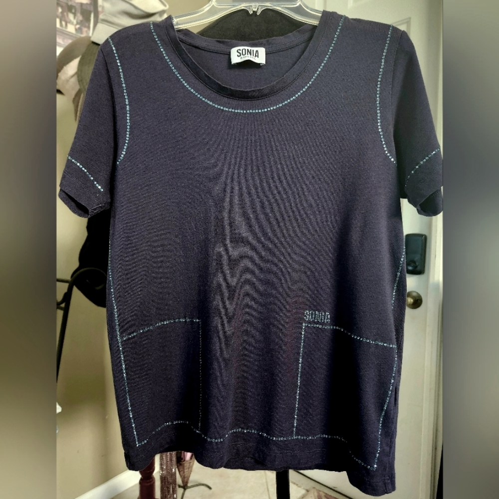 Sonia by Sonia Rykiel Navy Embellished T-Shirt Size S
